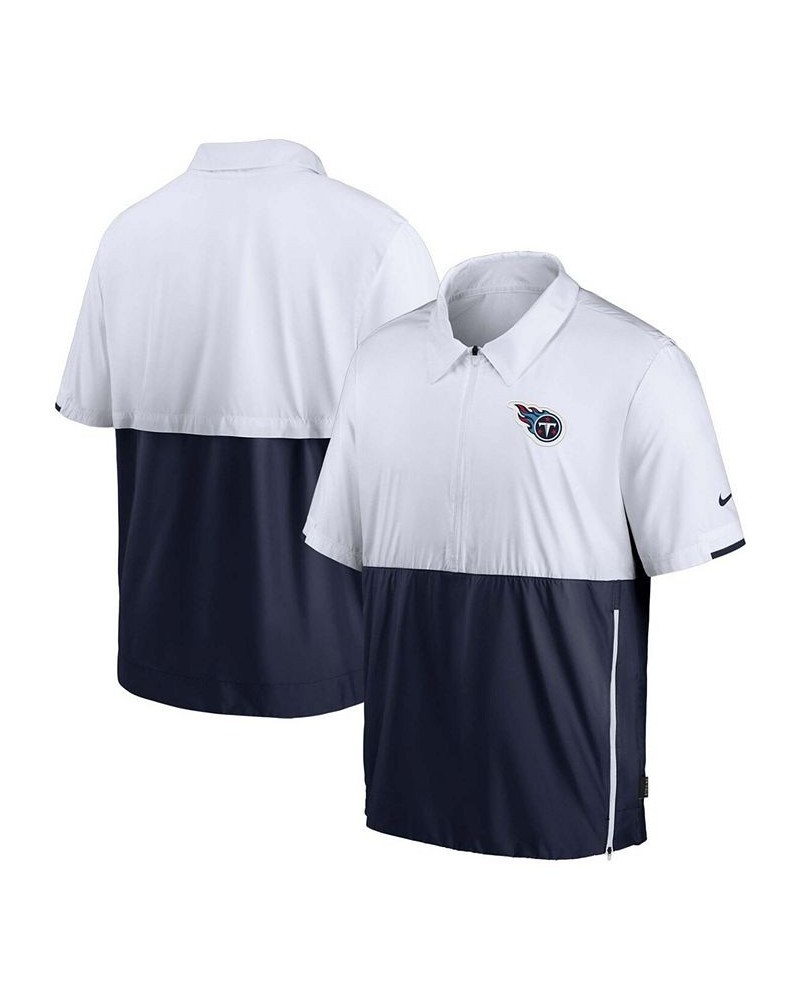 Men's White and Navy Tennessee Titans Sideline Coaches Half-Zip Short Sleeve Jacket $39.20 Jackets