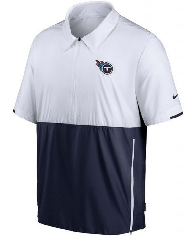 Men's White and Navy Tennessee Titans Sideline Coaches Half-Zip Short Sleeve Jacket $39.20 Jackets