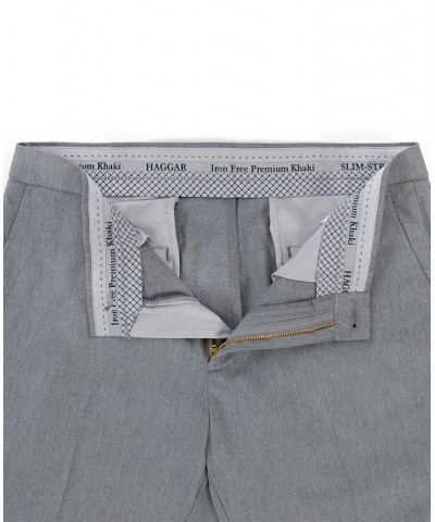 Men’s Iron Free Premium Khaki Slim-Fit Flat-Front Pant Gray $30.79 Pants