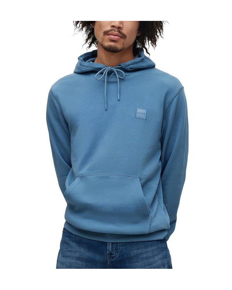 BOSS Men's French-Terry-Cotton Hooded with Logo Patch Sweatshirt Blue $67.62 Sweatshirt