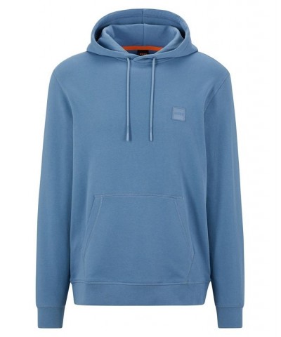 BOSS Men's French-Terry-Cotton Hooded with Logo Patch Sweatshirt Blue $67.62 Sweatshirt