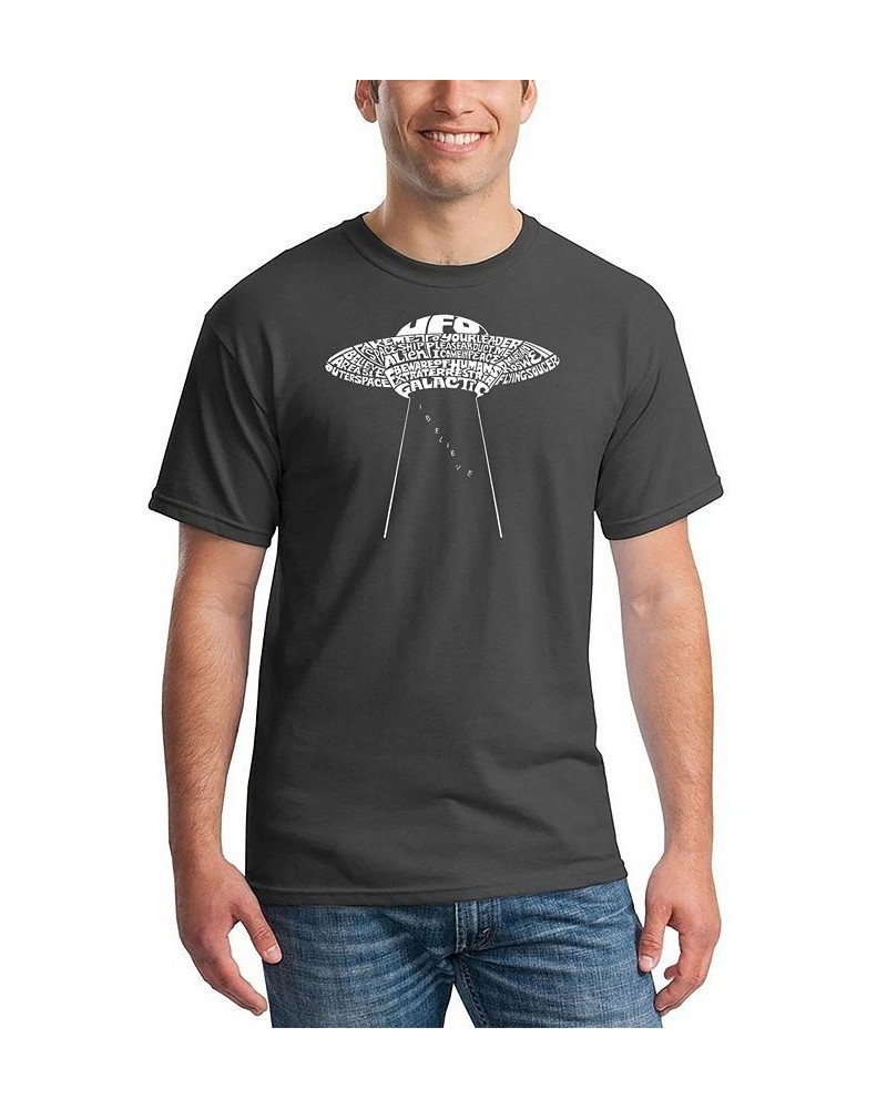 Men's Flying Saucer UFO Word Art T-shirt Gray $12.50 T-Shirts