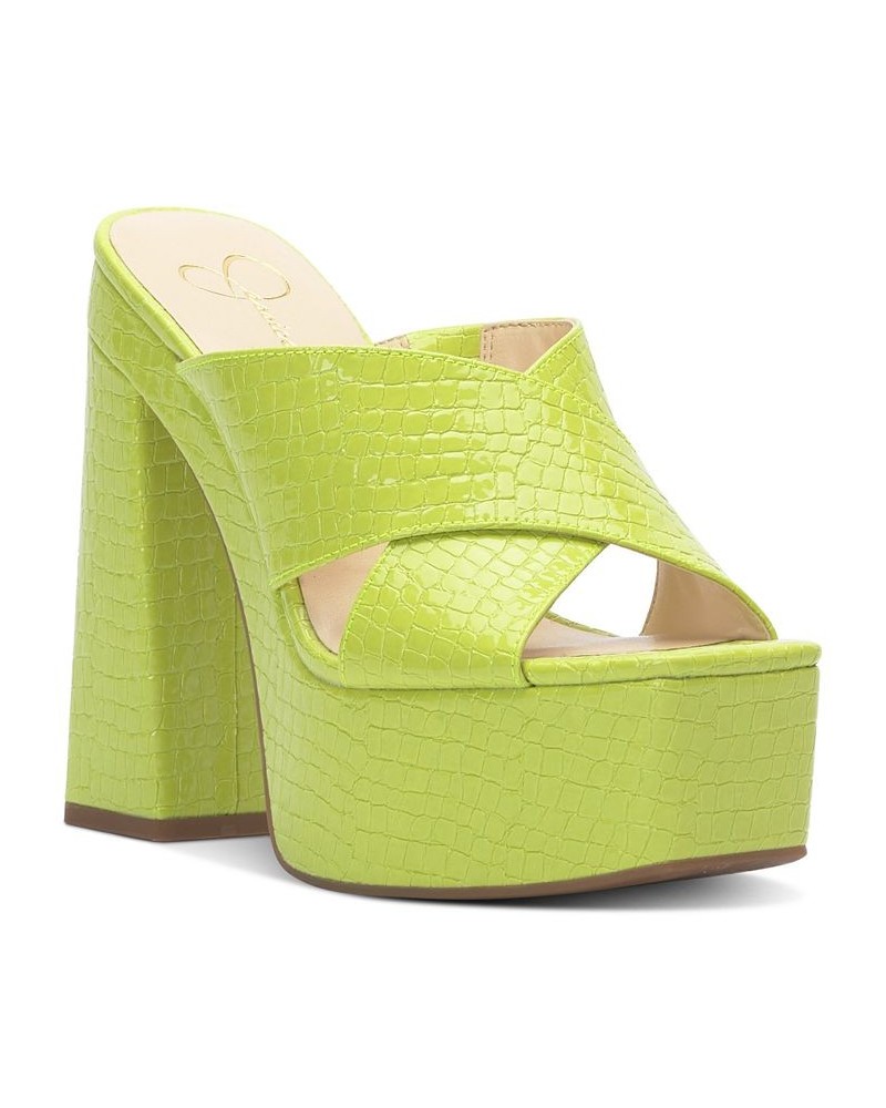 Women's Basima Crisscross Platform Sandals Green $53.41 Shoes