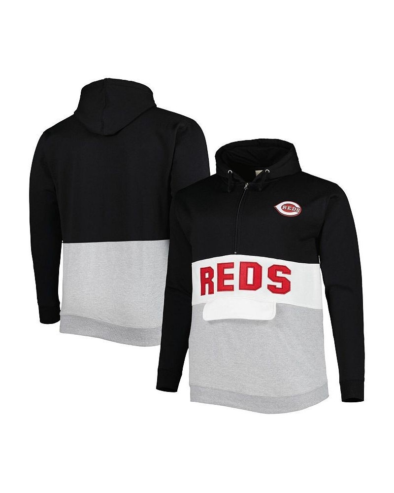 Men's Black, White Cincinnati Reds Big and Tall Fleece Half-Zip Hoodie $37.60 Sweatshirt