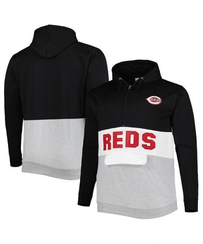 Men's Black, White Cincinnati Reds Big and Tall Fleece Half-Zip Hoodie $37.60 Sweatshirt