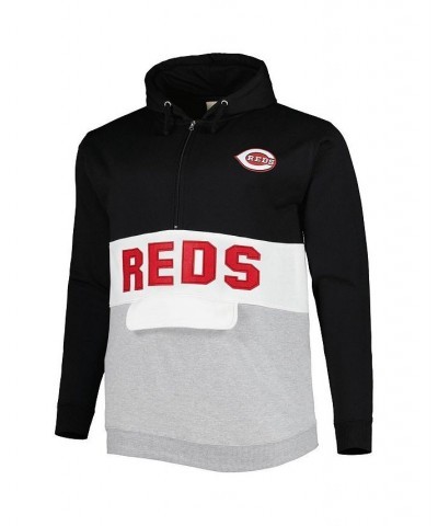 Men's Black, White Cincinnati Reds Big and Tall Fleece Half-Zip Hoodie $37.60 Sweatshirt