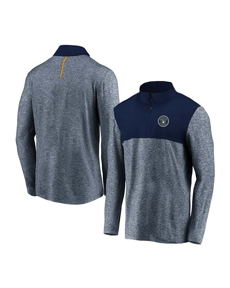 Men's Heathered Navy Milwaukee Brewers Iconic Marble Clutch Half-Zip Jacket $34.85 Sweatshirt