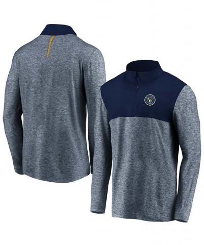 Men's Heathered Navy Milwaukee Brewers Iconic Marble Clutch Half-Zip Jacket $34.85 Sweatshirt