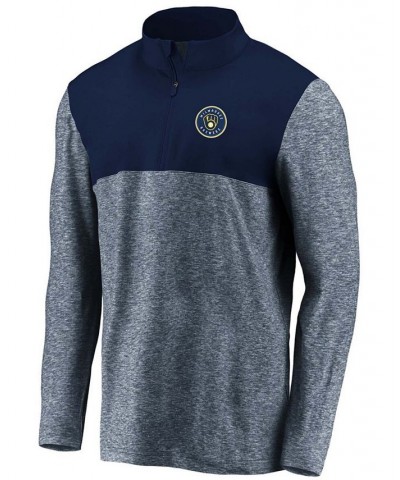 Men's Heathered Navy Milwaukee Brewers Iconic Marble Clutch Half-Zip Jacket $34.85 Sweatshirt