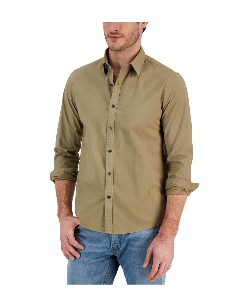 Men's Slim-Fit Solid Garment Dyed Long-Sleeve Button-Up Shirt Yellow $37.74 Shirts