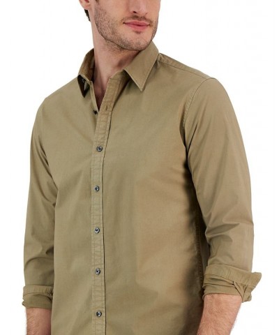 Men's Slim-Fit Solid Garment Dyed Long-Sleeve Button-Up Shirt Yellow $37.74 Shirts