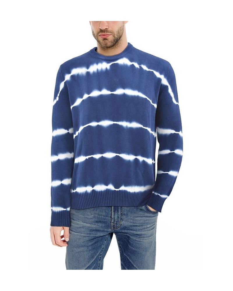 Men's Striped Tie Dye Crew Neck Sweater Blue $31.20 Sweaters