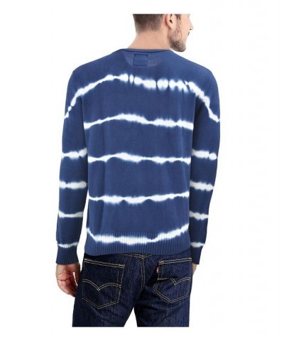 Men's Striped Tie Dye Crew Neck Sweater Blue $31.20 Sweaters