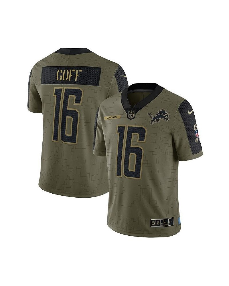 Men's Jared Goff Olive Detroit Lions 2021 Salute To Service Limited Player Jersey $64.39 Jersey