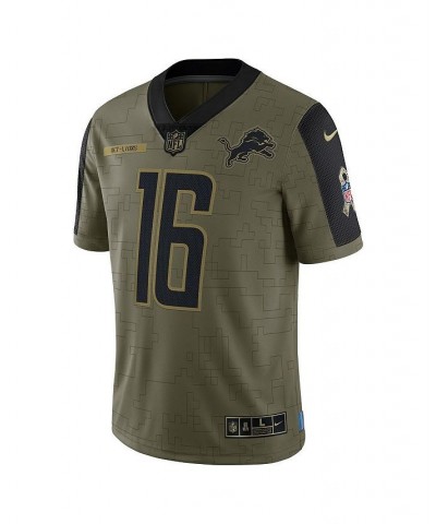 Men's Jared Goff Olive Detroit Lions 2021 Salute To Service Limited Player Jersey $64.39 Jersey