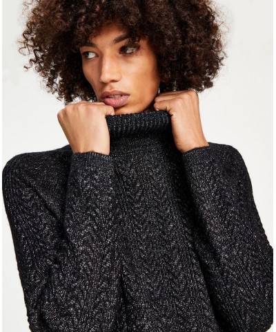 Men's Classic-Fit Metallic Cable-Knit Turtleneck Sweater Black $18.49 Sweaters