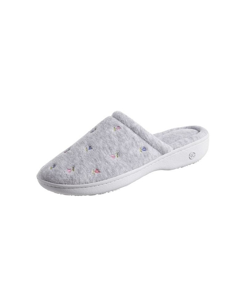 Women's Embroidered Floral Terry Slippers Gray $11.00 Shoes