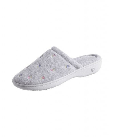 Women's Embroidered Floral Terry Slippers Gray $11.00 Shoes