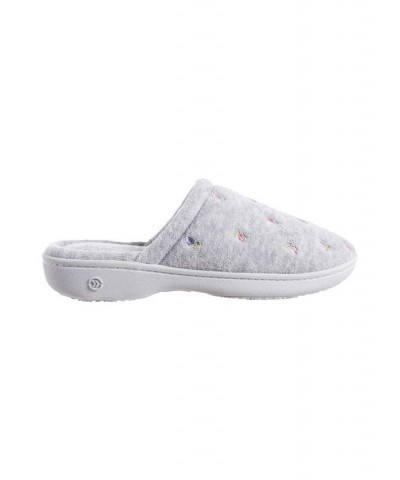 Women's Embroidered Floral Terry Slippers Gray $11.00 Shoes