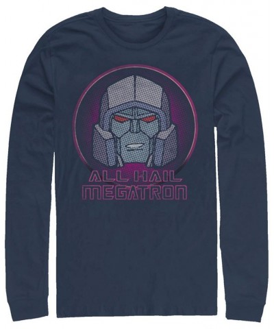 Men's Transformer All Hail Megatron Long Sleeve T-shirt Blue $18.80 T-Shirts