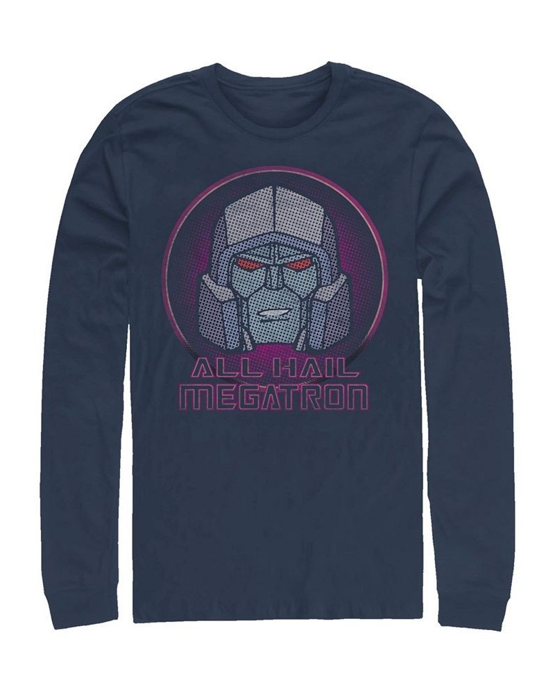 Men's Transformer All Hail Megatron Long Sleeve T-shirt Blue $18.80 T-Shirts