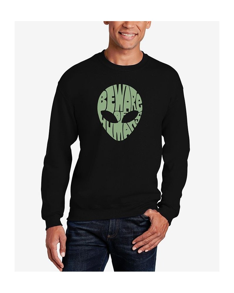 Men's Beware of Humans Word Art Crew Neck Sweatshirt Black $25.00 Sweatshirt