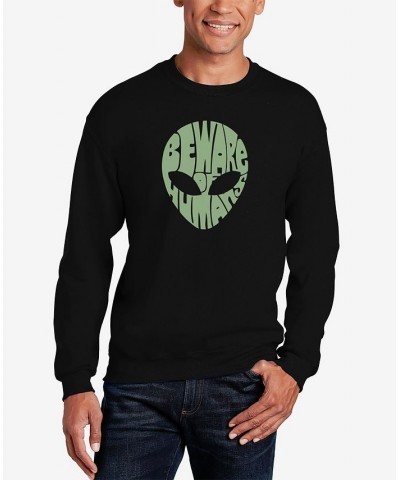 Men's Beware of Humans Word Art Crew Neck Sweatshirt Black $25.00 Sweatshirt