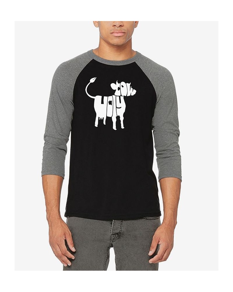 Men's Raglan Baseball 3/4 Sleeve Holy Cow Word Art T-shirt Gray, Black $26.54 T-Shirts