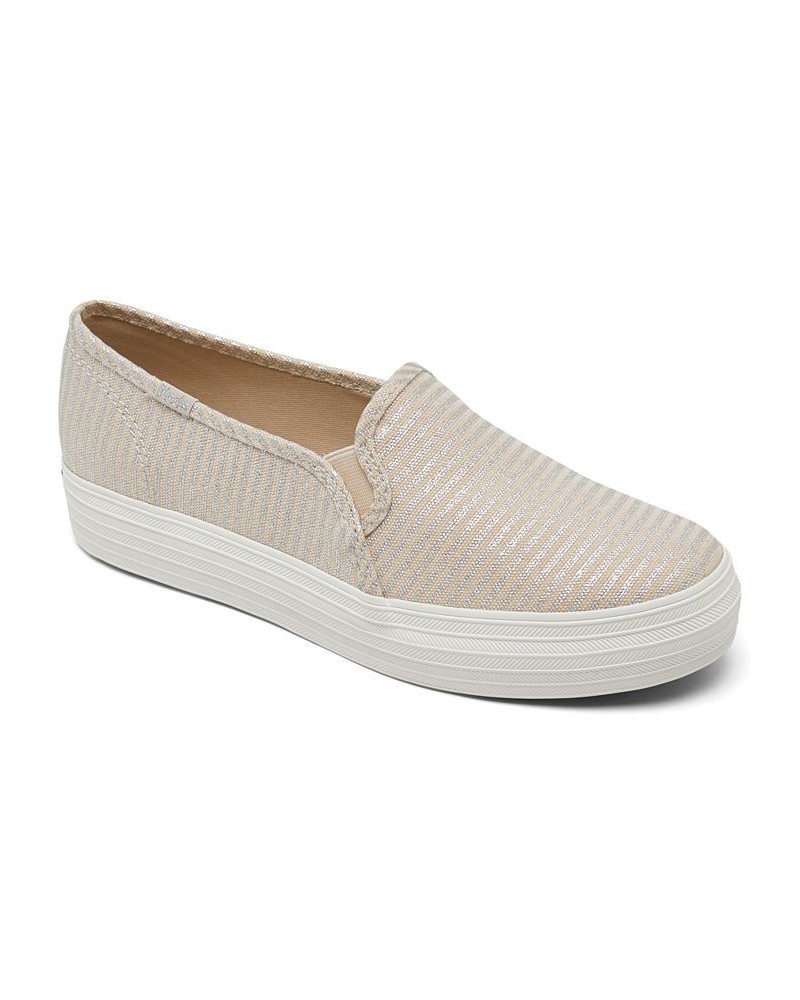 Women's Triple Decker Textile Pinstripe Slip-On Platform Casual Sneakers Ivory/Cream $37.60 Shoes