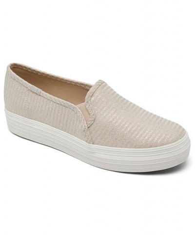 Women's Triple Decker Textile Pinstripe Slip-On Platform Casual Sneakers Ivory/Cream $37.60 Shoes