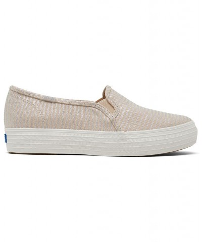 Women's Triple Decker Textile Pinstripe Slip-On Platform Casual Sneakers Ivory/Cream $37.60 Shoes