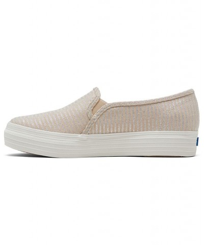 Women's Triple Decker Textile Pinstripe Slip-On Platform Casual Sneakers Ivory/Cream $37.60 Shoes