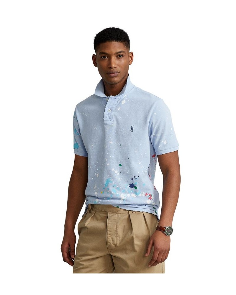 Men's Custom Classic Fit Paint-Splatter Mesh Polo Blue $43.20 Polo Shirts