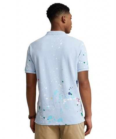 Men's Custom Classic Fit Paint-Splatter Mesh Polo Blue $43.20 Polo Shirts