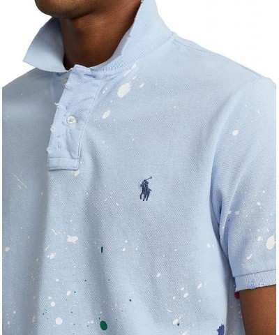 Men's Custom Classic Fit Paint-Splatter Mesh Polo Blue $43.20 Polo Shirts