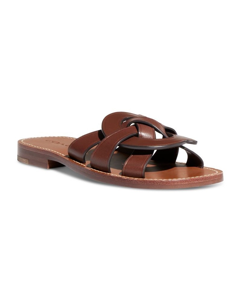 Issa "C" Emblem Slide Sandals Brown $64.35 Shoes