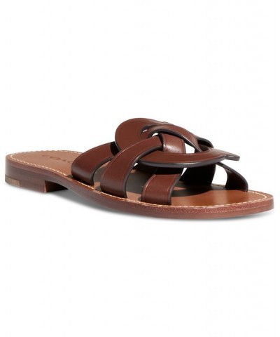 Issa "C" Emblem Slide Sandals Brown $64.35 Shoes