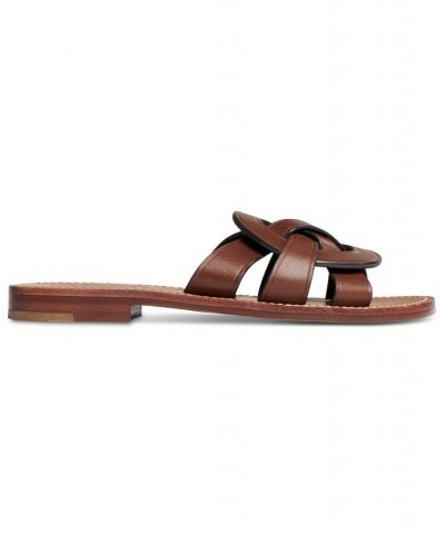 Issa "C" Emblem Slide Sandals Brown $64.35 Shoes