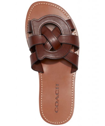 Issa "C" Emblem Slide Sandals Brown $64.35 Shoes