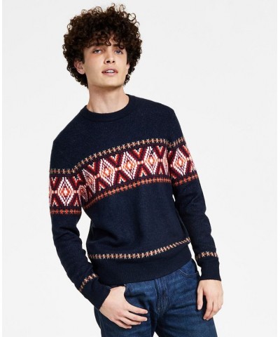 Men's Classic-Fit Crewneck Fair Isle Sweater Blue $20.78 Sweaters