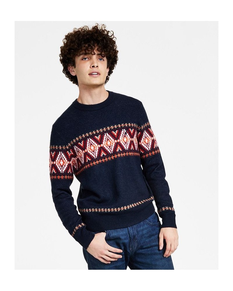 Men's Classic-Fit Crewneck Fair Isle Sweater Blue $20.78 Sweaters