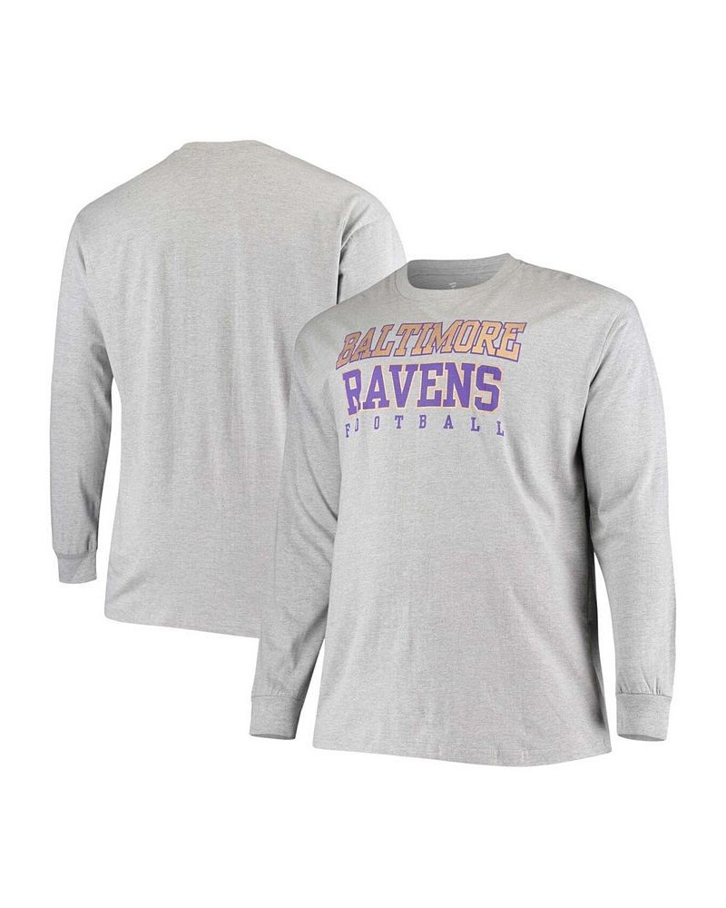 Men's Big and Tall Heathered Gray Baltimore Ravens Practice Long Sleeve T-shirt $23.59 T-Shirts