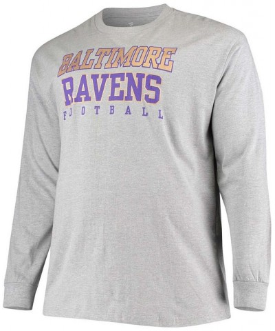 Men's Big and Tall Heathered Gray Baltimore Ravens Practice Long Sleeve T-shirt $23.59 T-Shirts