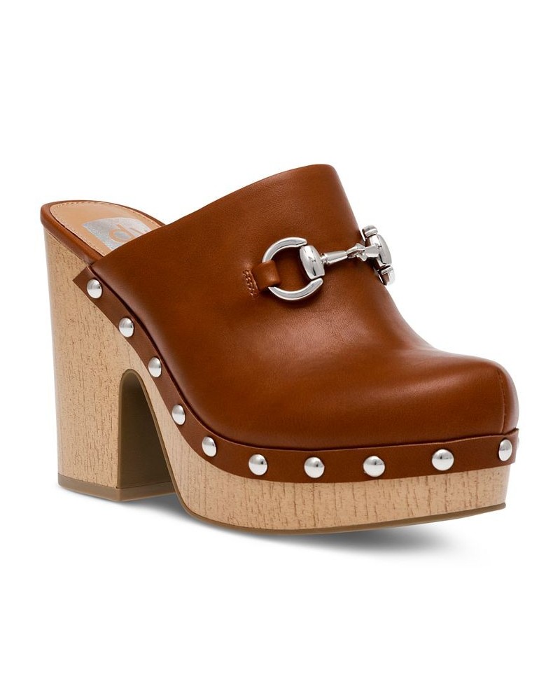 Women's Chrissy Studded Block-Heel Clogs Tan/Beige $28.60 Shoes