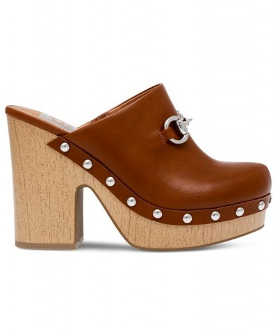 Women's Chrissy Studded Block-Heel Clogs Tan/Beige $28.60 Shoes