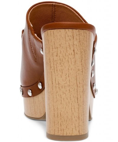 Women's Chrissy Studded Block-Heel Clogs Tan/Beige $28.60 Shoes