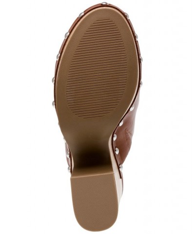 Women's Chrissy Studded Block-Heel Clogs Tan/Beige $28.60 Shoes