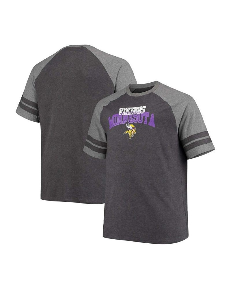 Men's Big and Tall Charcoal, Heathered Gray Minnesota Vikings Two-Stripe Tri-Blend Raglan T-shirt $20.79 T-Shirts