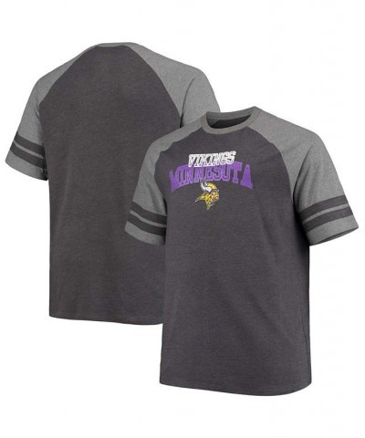 Men's Big and Tall Charcoal, Heathered Gray Minnesota Vikings Two-Stripe Tri-Blend Raglan T-shirt $20.79 T-Shirts