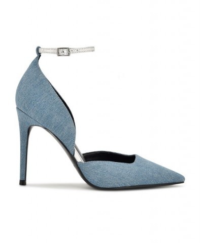 Women's Finda Pointy Toe Stiletto Dress Pumps Blue $50.14 Shoes